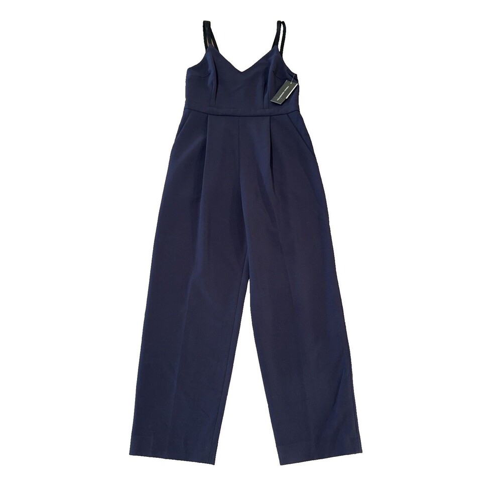 French Connection Navy Crepe Strappy Tapered Leg Jumpsuit NWT 8 Pockets Pleated! - Picture 3 of 11